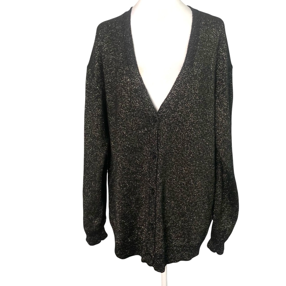 Velvet by Graham & Spencer Black & Gold Metallic Knit Large Cardigan  Sweater